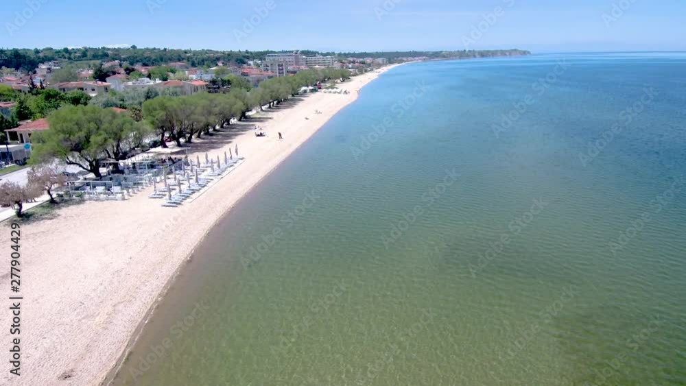 Aerial view of great stunning beach in the area of Perea Thessaloniki Greece, move forward by drone Aerial view of great stunning beach in the area of Perea Thessaloniki Greece, move forward by drone