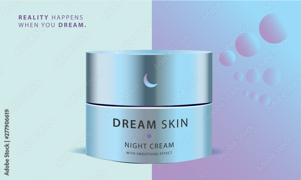 Editable cosmetic product packaging design for night face cream advertising 