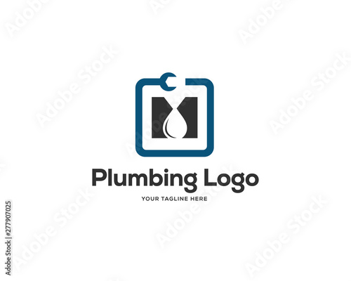 plumbing service logo design template with combination inital letter m