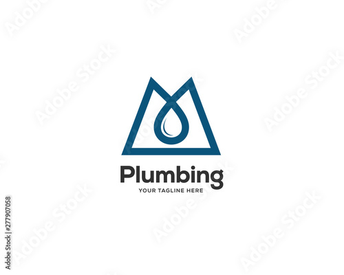 plumbing logo design template with combination inital letter m