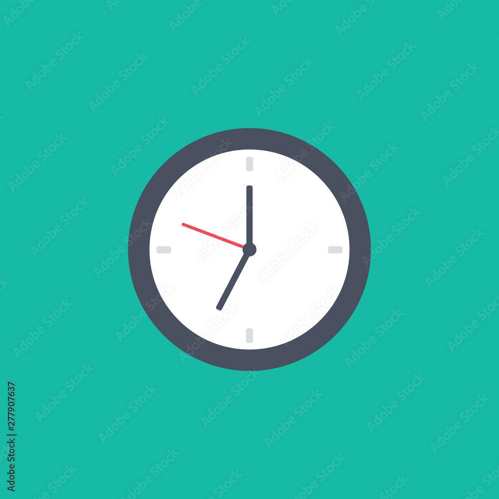 White Clock icon flat design for apps and website, trendy office clock White Clock icon flat design for apps and website, trendy office clock