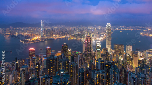 Hong Kong from the Peak in Twilight. © Bongkochrut