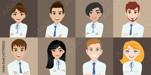 Cartoon character with business man and business woman , teamwork concept design. Flat vector illustration.