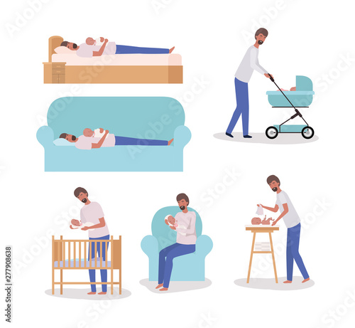 cute mother with newborn baby set activities