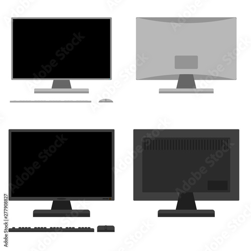 A set of furniture for the workplace Computer front and rear In different styles Vector flat illustration