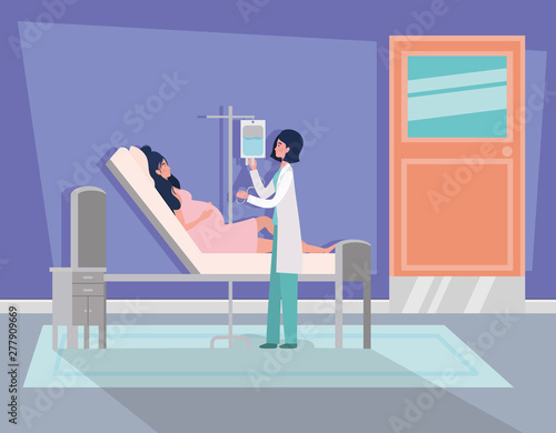 pregnancy woman and doctor in hospital room