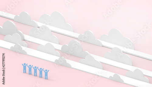 Cloud Clean low poly Creative idea Concept Inspiration art style and modern pink paste background - 3D rendering