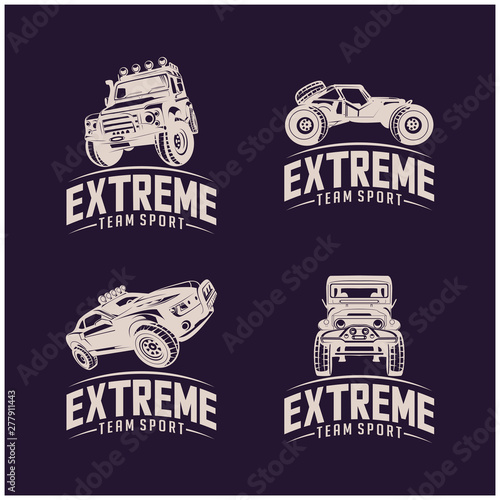 Set of Off-road car logo design vector. Off-road extreme car club logo templates. Vector symbols