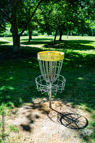 Disc Golf basket on a disc golf course