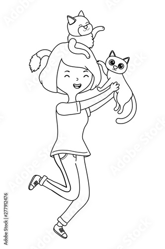 Girl with cats cartoons design