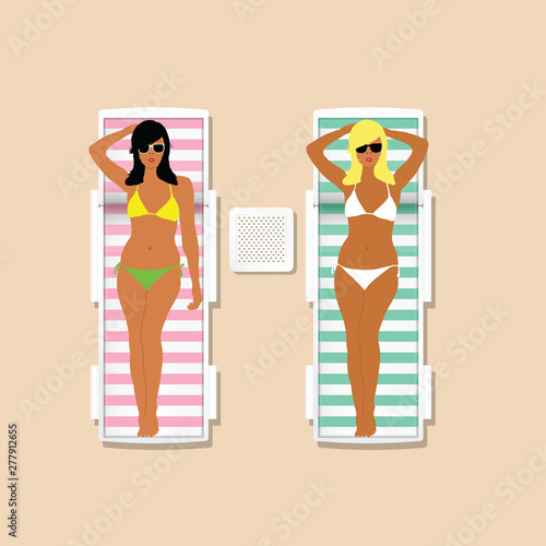 girl in bikini resting on the deckchair illustration