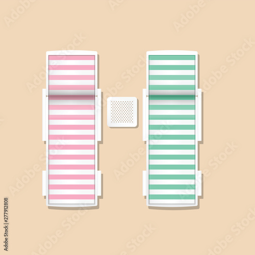 two deckchair and table on the beach illustration