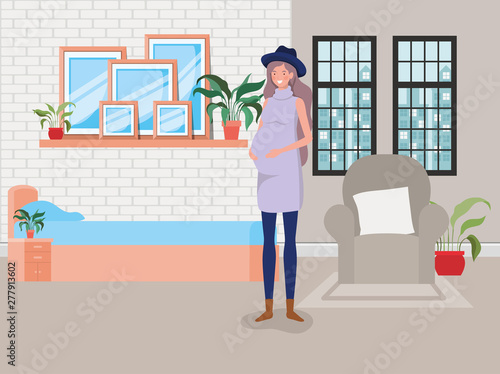 beautiful woman pregnancy in the bedroom scene