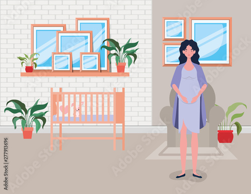 beautiful woman pregnancy in baby bedroom scene