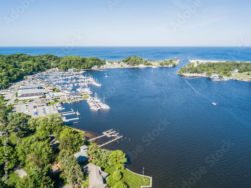 Aerial view of Lake Macatawa and Lake Michigan Marina