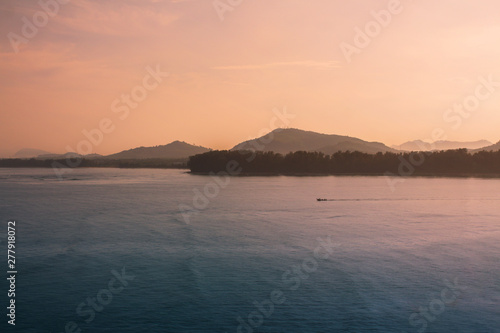 View, sea, high angle, morning light in Nai Yang Beach, Phuket, Thailand