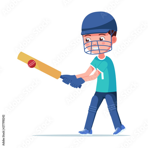 Boy cricket player bounces the ball bat