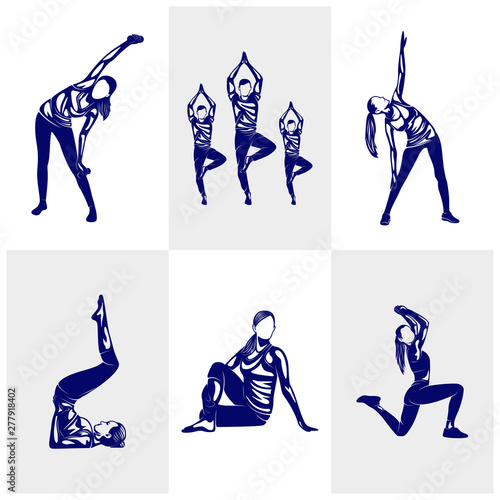 Set of Beautiful fitness logo vector. Yoga Logo Template. Women Healthy Sexy body design vector.