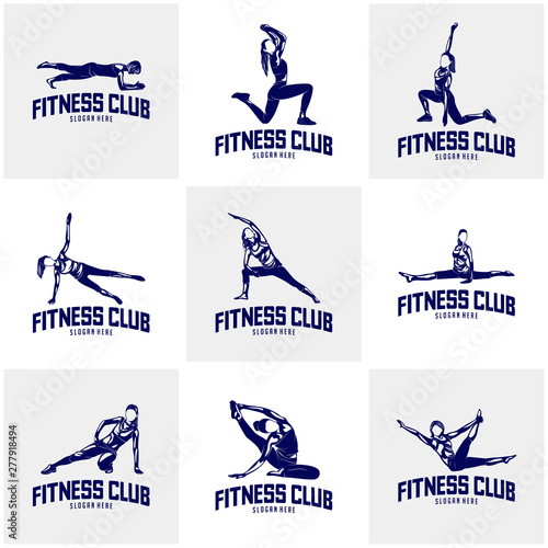 Set of Beautiful fitness logo vector. Yoga Logo Template. Women Healthy Sexy body design vector.