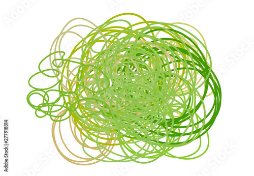Multicolored tangled shape on white. Scribble sketch. Bright background with array of lines. Intricate chaotic texture. Art creation. Image for banner