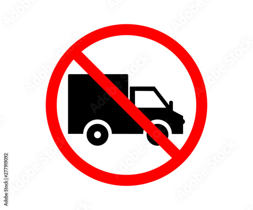 No trucks. Truck prohibition sign, vector illustration. 