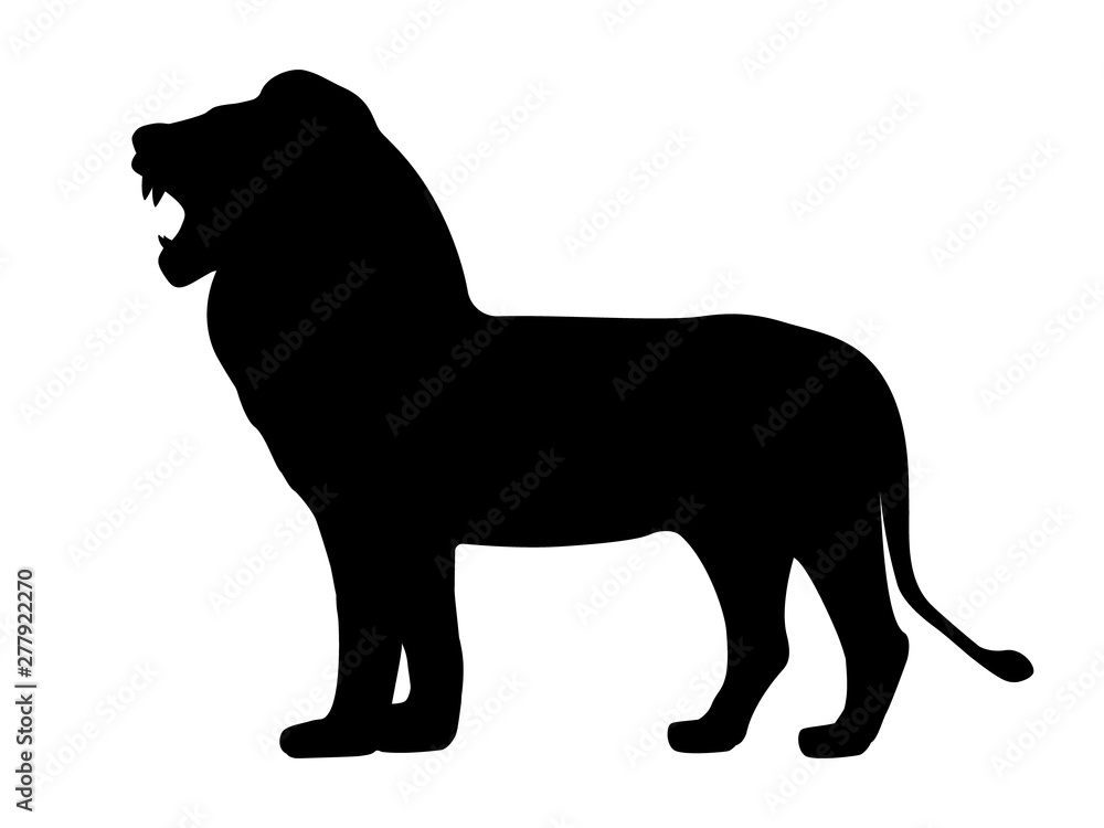 Black silhouette growling lion