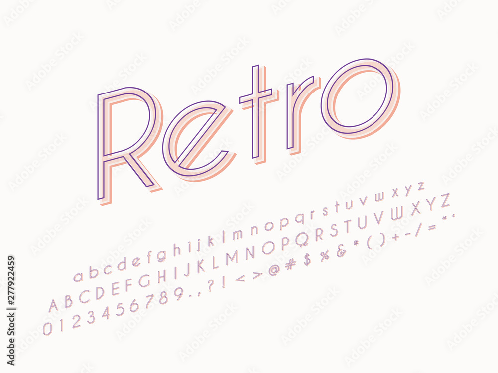 Retro font and alphabet. Stock vector illustration