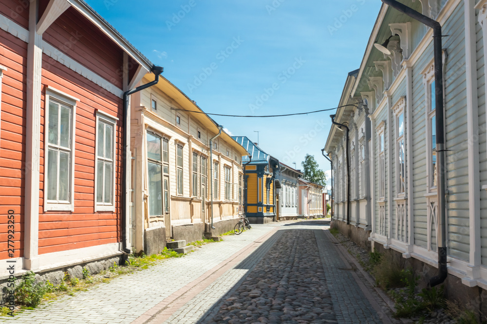 Rauma, Finland - 27 June, 2019: Old Rauma, one of UNESCO World Heritage sites, is the largest unified wooden town in the Nordic countries Rauma, Finland - 27 June, 2019: Old Rauma, one of UNESCO World Heritage sites, is the largest unified wooden town in the Nordic countries