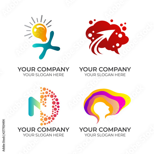 brain creative mind education logo design vector template set on white background