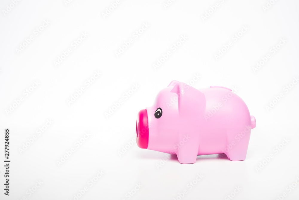 pink cute pig bank on white background