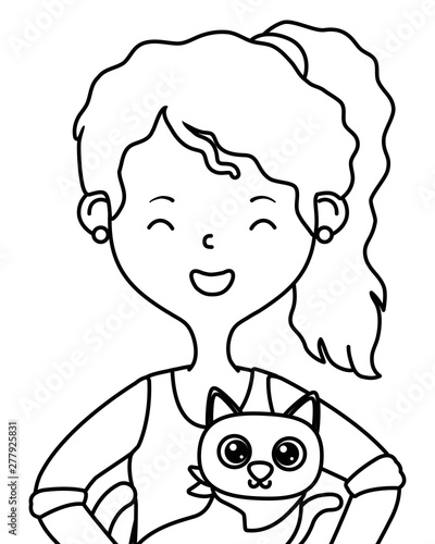 Girl with cat cartoon design