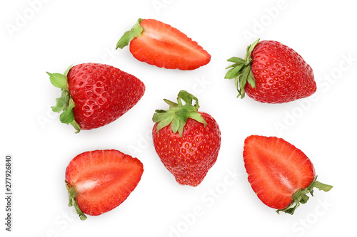 Fototapeta Naklejka Na Ścianę i Meble -  Strawberries isolated on white background. Top view. Flat lay pattern