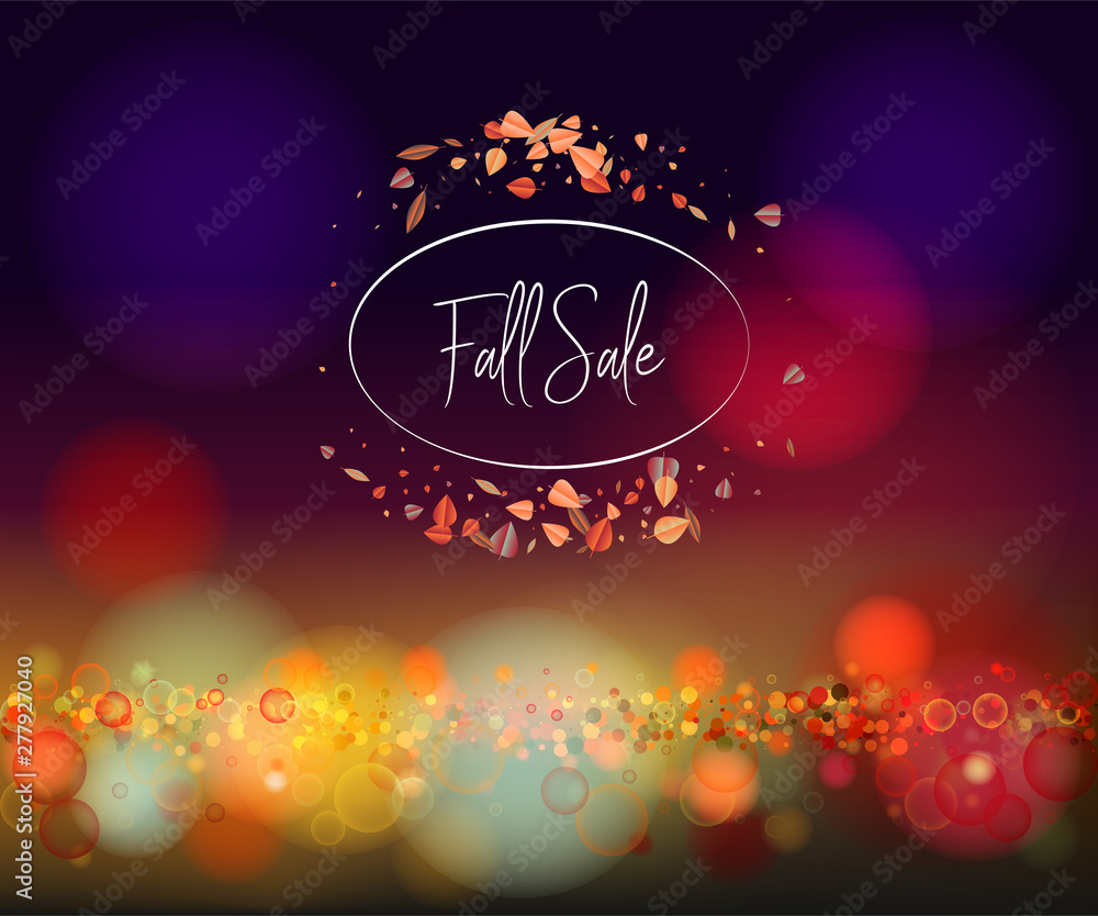 Naklejka premium Fall Sale seasonal web banner with rainy bokeh