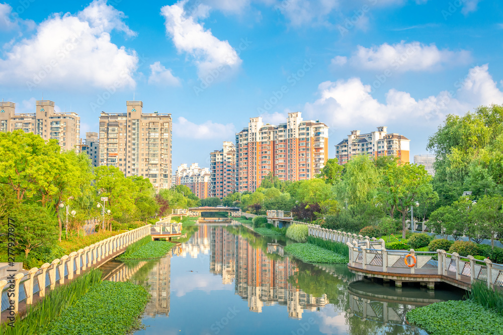 Fototapeta premium The view of Daning Tulip Park in Shanghai, China