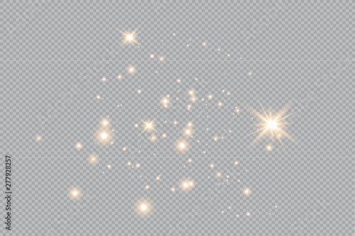 Set of gold glowing light effects isolated on transparent background. Glow light effect. Star exploded sparkles.