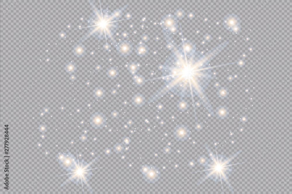 Set of gold glowing light effects isolated on transparent background. Glow light effect. Star exploded sparkles. Set of gold glowing light effects isolated on transparent background. Glow light effect. Star exploded sparkles.