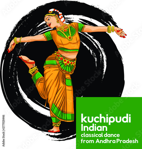 kuchipudi Indian classical dance from Andhra Pradesh - Vector photo