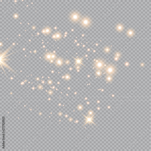 Set of gold glowing light effects isolated on transparent background. Glow light effect. Star exploded sparkles.