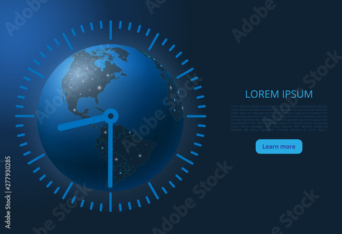 Earth Hour. Futuristic planet Earth. 60 minutes without electricity. Green Planet. Abstract world map.