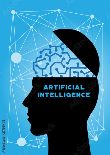A man's head fills with artificial intelligence