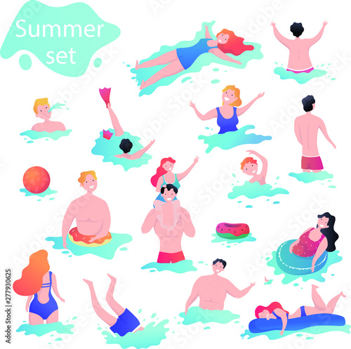 vector illustration. summer set. vacation at sea. family vacation. travels. swimming in the water. summer