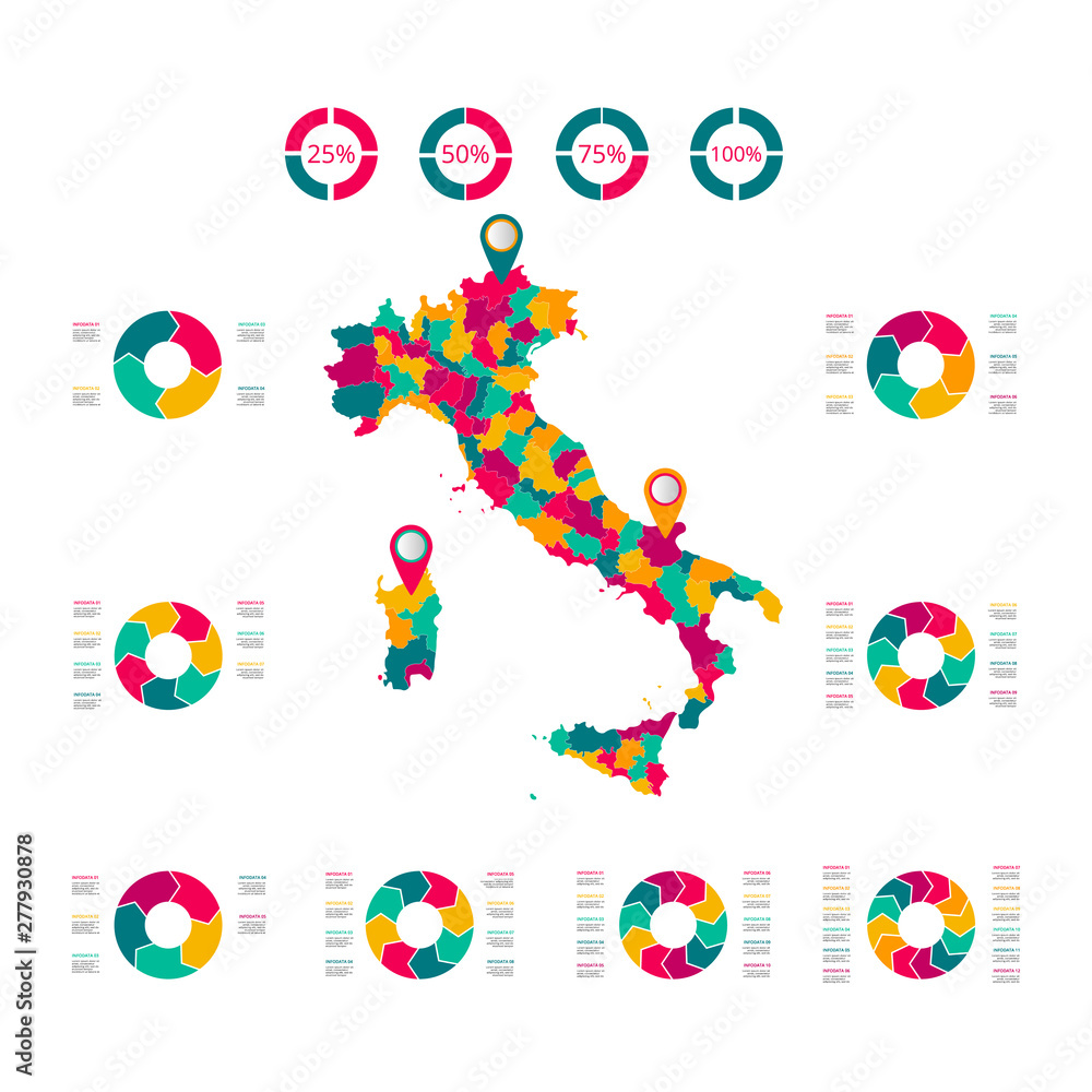 Map of the Italian Republic. Vector image of a global map in the form of regions (regions) in Italy. Easy to edit