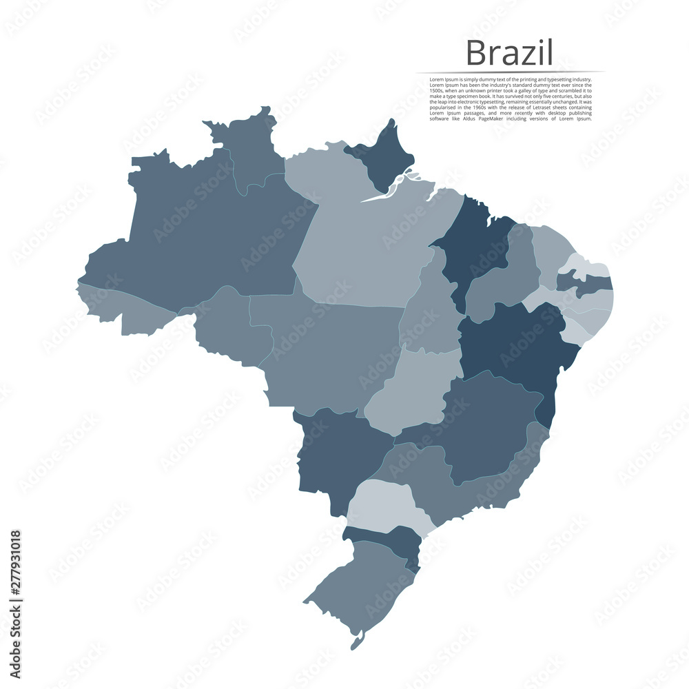 Map of the Brazil. Vector image of a global map in the form of regions (regions) in Italy. Easy to edit