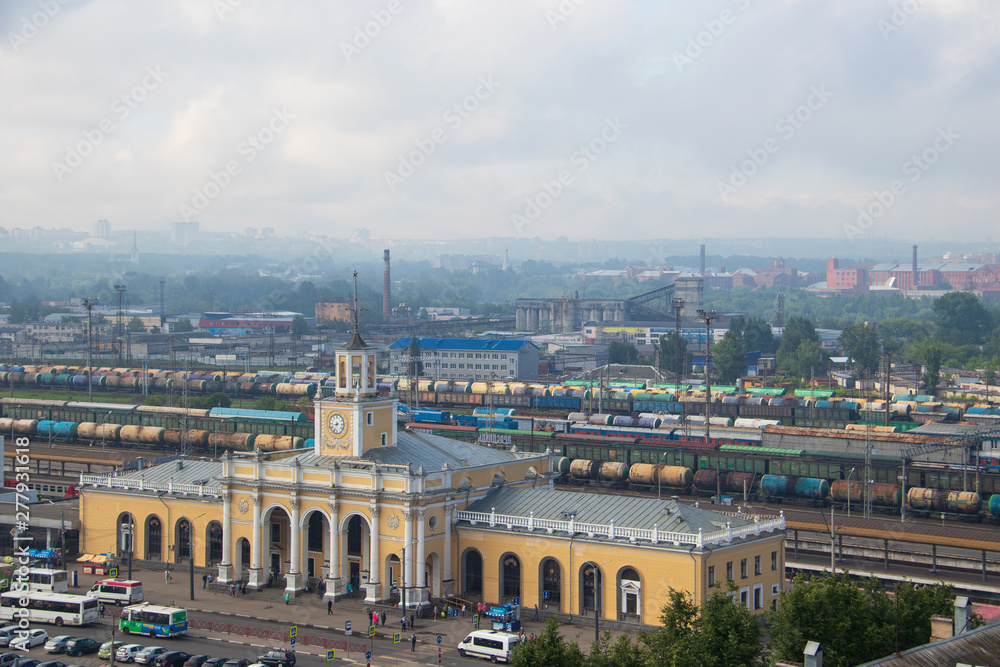 The station square of Yaroslavl. fog over the city and the railway.