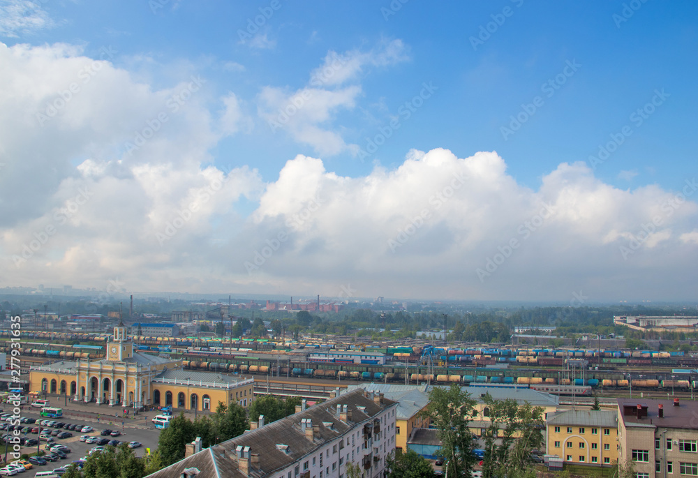 The station square of Yaroslavl. fog over the city and the railway.
