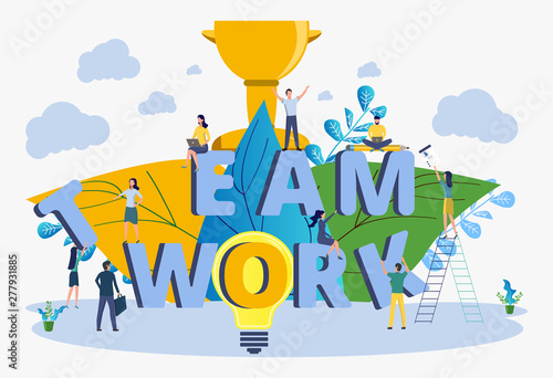 Vector illustration of a business, businessmen are building together a creative team business. Successful business project