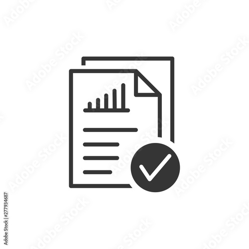Document like auditing. Scrutiny, annual verification, info. flat style quality sign or success proven symbol vector sign isolated on white background illustration for graphic and web design.