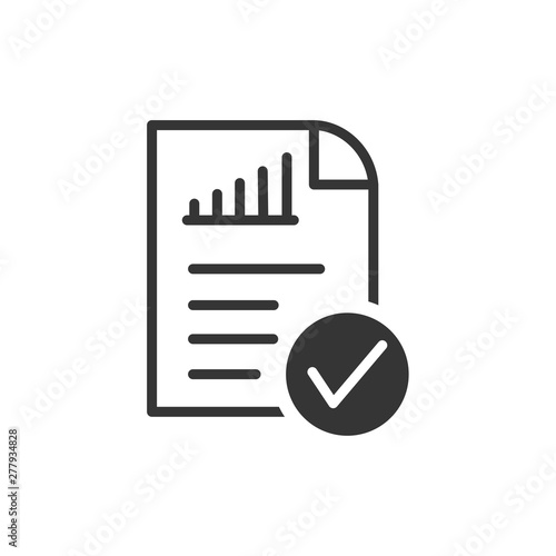 Document like auditing. Scrutiny, annual verification, info. flat style quality sign or success proven symbol vector sign isolated on white background illustration for graphic and web design.