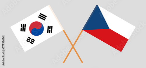 South Korea and Czech Republic. Crossed Korean and Czech flags photo