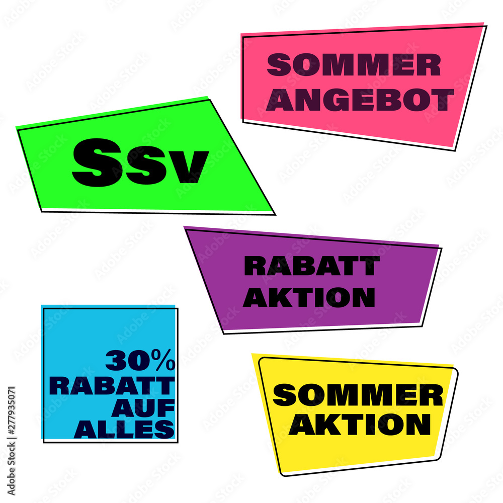 Obraz premium Set of summer sale stickers. Text in German says Final Summer Sale, Summer Sale, Discounts for Everything